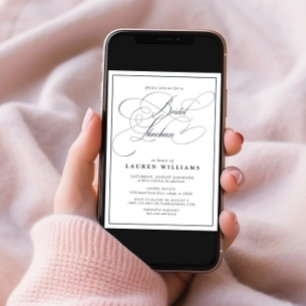 Elegant Navy Blue Calligraphy Bridal Luncheon Invitation