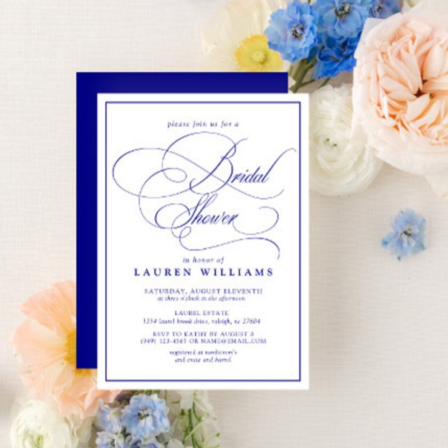 Elegant Navy Blue Calligraphy Formal Bridal Shower Invitation (Creator Uploaded)