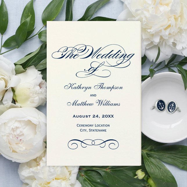 Elegant Navy Blue Calligraphy Wedding Programs (Creator Uploaded)