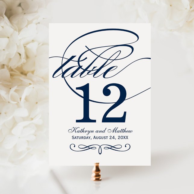 Elegant Navy Blue Calligraphy Wedding Table Number (Creator Uploaded)
