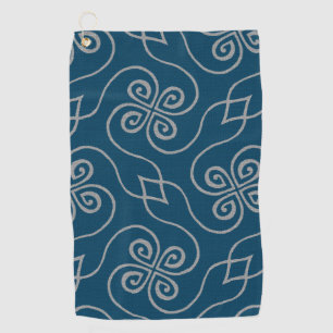 Elegant Navy Blue Celtic Clover Pattern Golf Towel