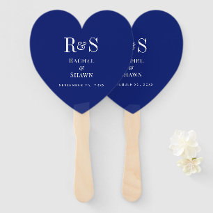 Elegant Navy Blue Chic Modern Monogram Wedding Hand Fan