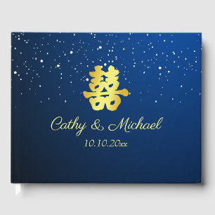 Elegant navy blue Chinese wedding snowflake Guest Book