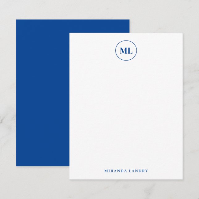 Elegant Navy Blue Circle Monogram Initials Name Card (Front/Back)