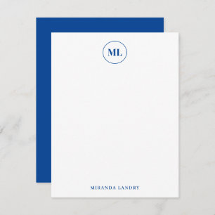 Elegant Navy Blue Circle Monogram Initials Name Card