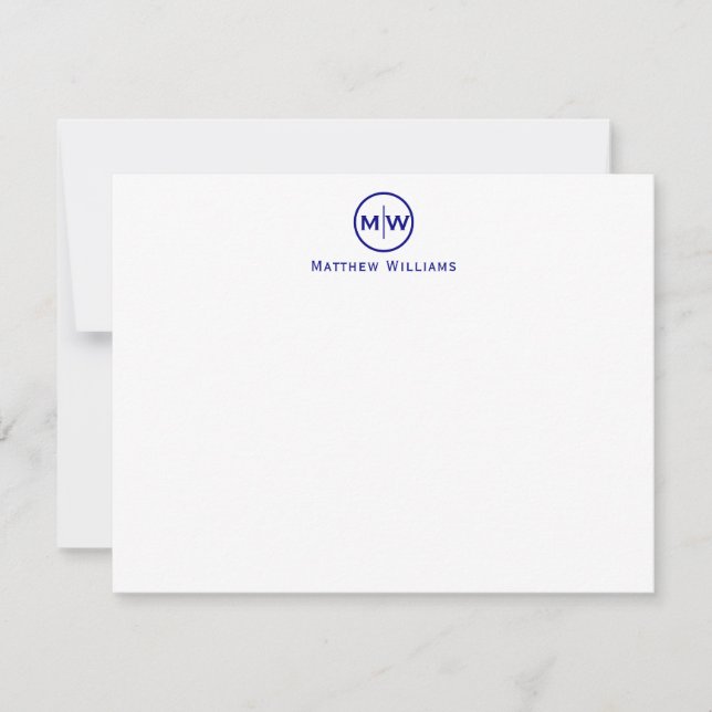 Elegant Navy Blue Circle Two Monogram Initial Card (Front)