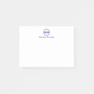 Elegant Navy Blue Circle Two Monogram Initial Post-it Notes