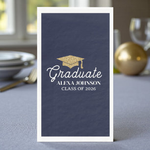Elegant Navy Blue Class Of 2026 Graduation Napkin