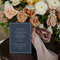 Elegant Navy Blue Classic Script Wedding Invitatio
