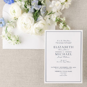 Elegant Navy Blue Classic Script Wedding Invitation