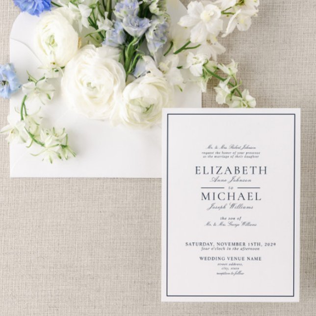 Elegant Navy Blue Classic Script Wedding Invitation (Creator Uploaded)