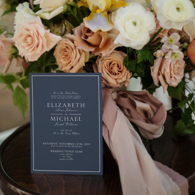 Elegant Navy Blue Classic Script Wedding Invitation (Creator Uploaded)