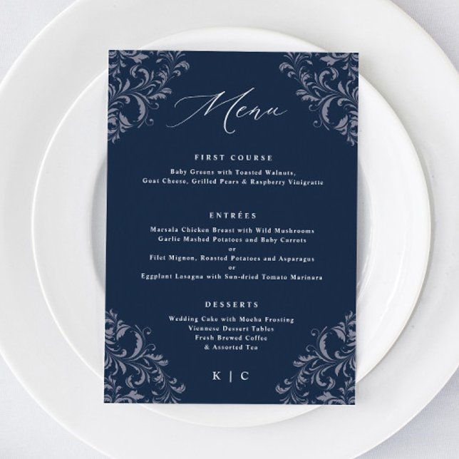 Elegant Navy Blue Classic Vintage Wedding Menu (Creator Uploaded)