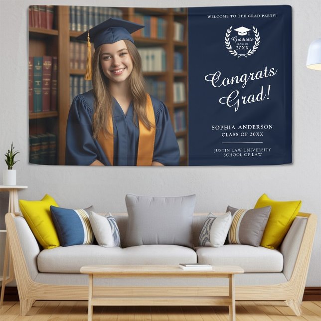 Elegant Navy Blue Congratulations Graduate Photo Banner (Creator Uploaded)