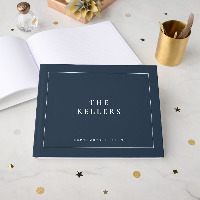 Elegant Navy Blue Couples Wedding Guest Book (Front Open)