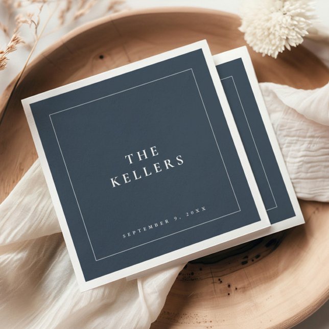 Elegant Navy Blue Couples Wedding Napkins (Classic navy blue wedding reception cocktail hour napkins.)