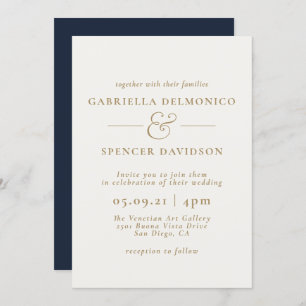 Elegant Navy Blue Cream Wedding Invitation