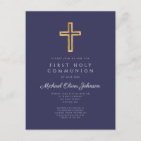 Elegant Navy Blue Cross Boy First Communion