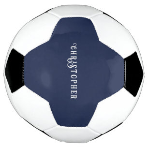 Elegant Navy Blue Custom Name Soccer Ball