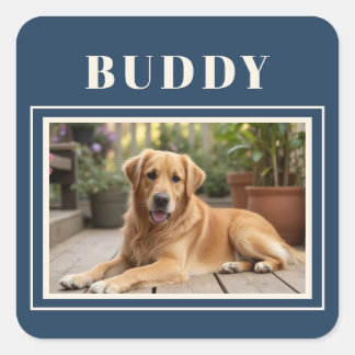Elegant Navy Blue Dog Pet Photo  Square Sticker