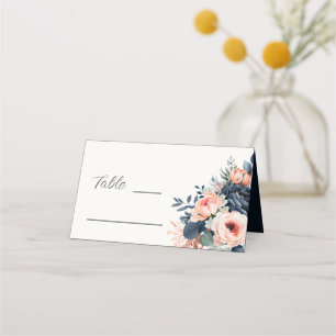 Elegant  Navy Blue Dusty Rose Floral Wedding Place Card