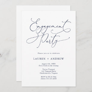 Elegant Navy Blue Engagement Party Invitation
