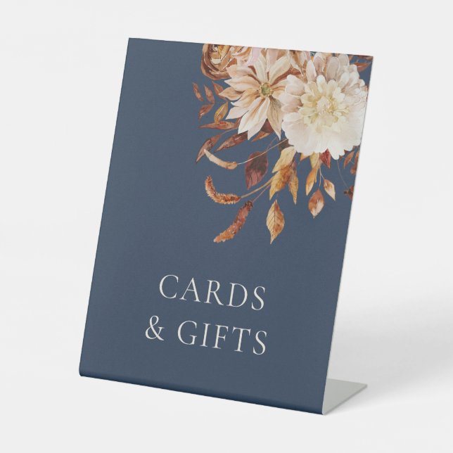 Elegant Navy Blue Fall Wedding Pedestal Sign (Front)