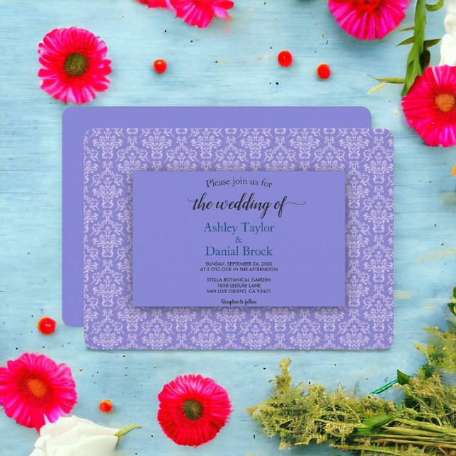 Elegant Navy Blue Fancy Damask Decorative Wedding Invitation (Creator Uploaded)