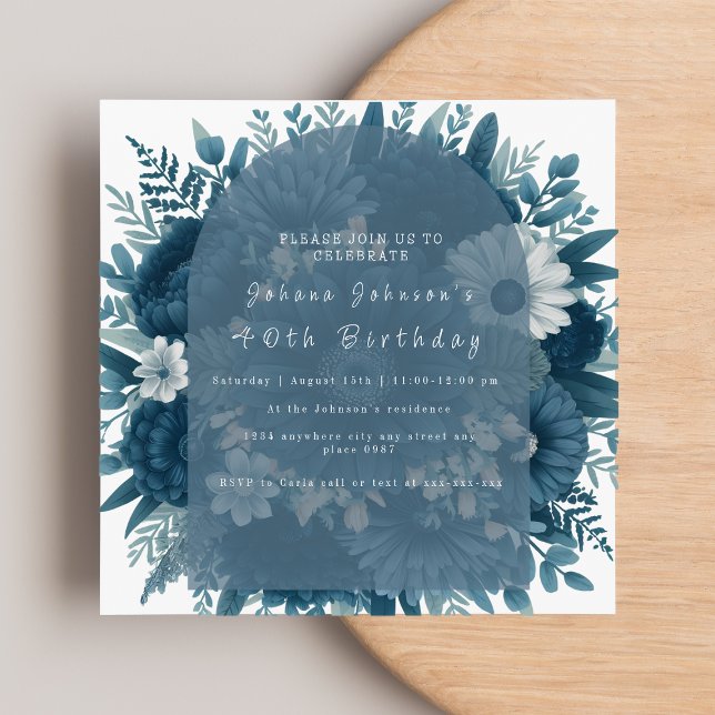Elegant navy blue floral birthday invitation  (Creator Uploaded)