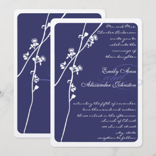 Elegant Navy Blue Floral Branch Wedding Invitation
