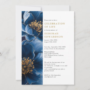 Elegant Navy Blue Floral Celebration Of Life Invitation