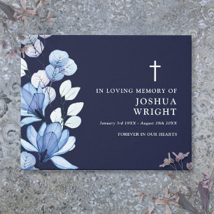 Elegant Navy Blue Floral Christian Funeral Guest Book