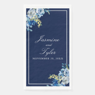 Elegant Navy Blue Floral Custom Wedding Napkin