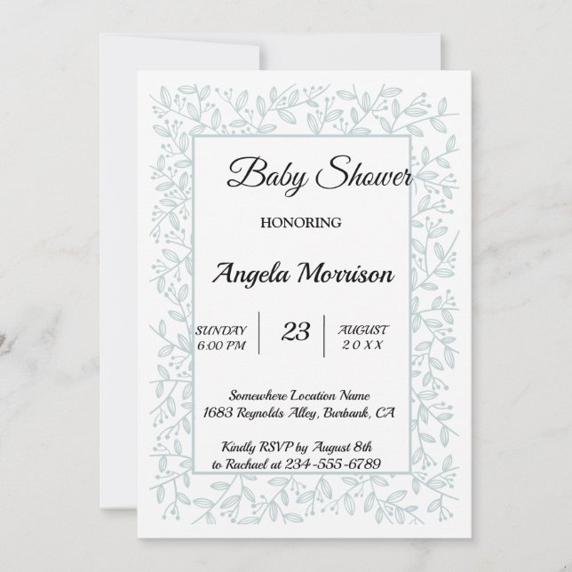 Elegant Navy Blue Floral Invitation (Front)