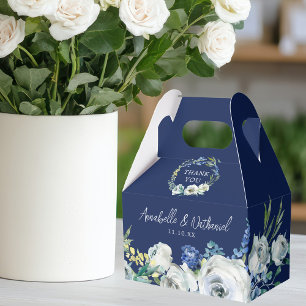 Elegant Navy Blue Floral Modern Winter Wedding Favour Box