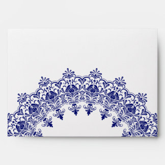 Elegant Navy Blue Floral Monogram Envelope