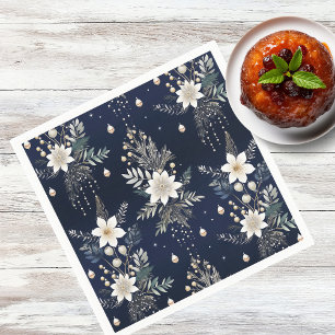 Elegant Navy Blue Floral Napkin