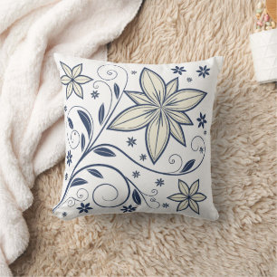 Elegant Navy Blue Floral Pattern Cushion