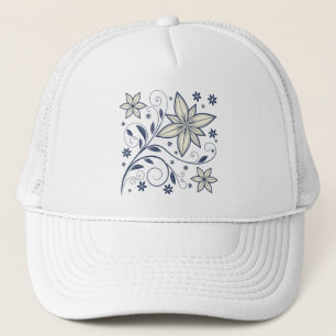 Elegant Navy Blue Floral Pattern Trucker Hat