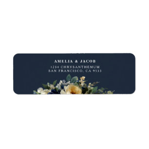 Elegant Navy Blue Floral Peony Wedding Address Lab Return Address Label