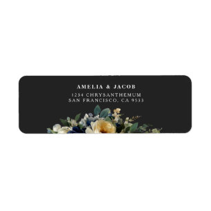 Elegant Navy Blue Floral Peony Wedding Address Lab Return Address Label