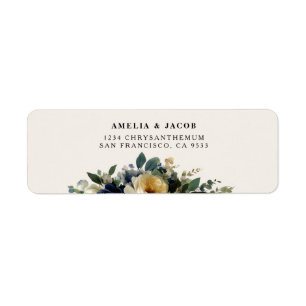 Elegant Navy Blue Floral Peony Wedding Address Return Address Label