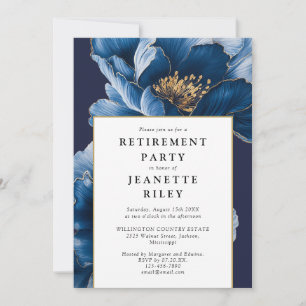 Elegant Navy Blue Floral Retirement Party Invitation
