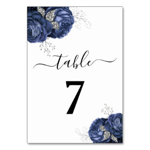 Elegant Navy Blue Floral Table Number