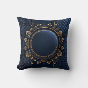 Elegant Navy Blue Floral Tufted  Cushion