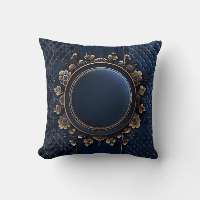 Elegant Navy Blue Floral Tufted  Cushion (Front)