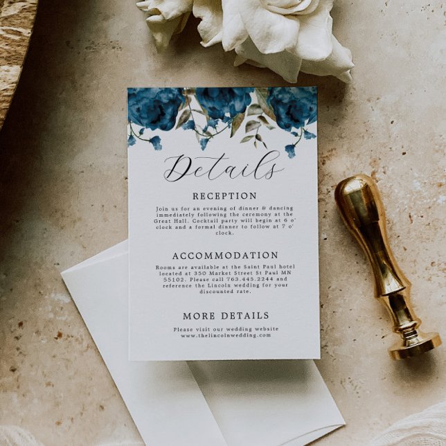 Elegant Navy Blue Floral Wedding Enclosure Card (Creator Uploaded)