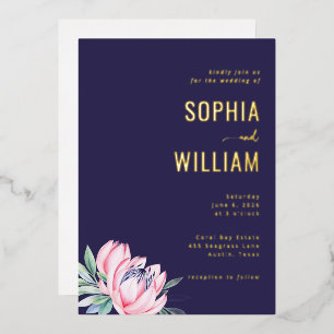 Elegant Navy Blue Floral Wedding Invitation