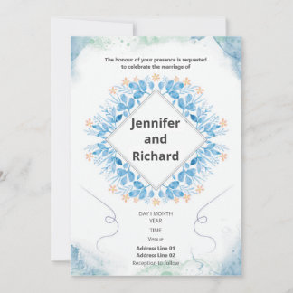 Elegant Navy Blue Floral Wedding Invitation