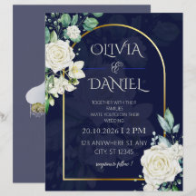 Elegant Navy Blue Floral Wedding Invitation